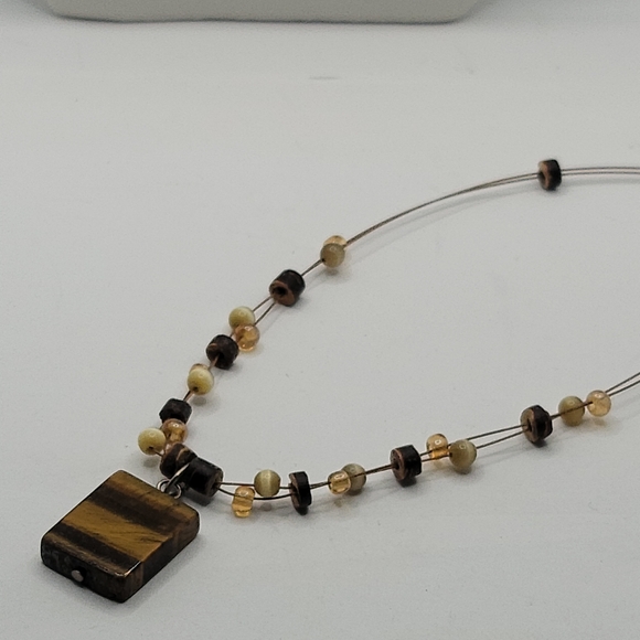 Tigers Eye Pendant Necklace with Beads - Picture 2 of 5